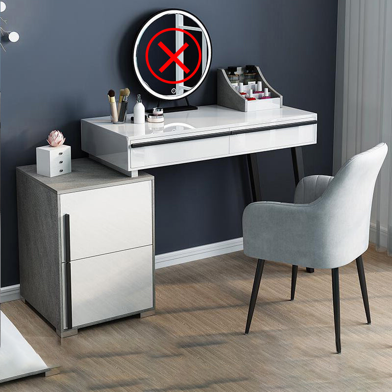 Contemporary Vanity with Padded Stool Engineered Wood Dresser in Glossy Finish