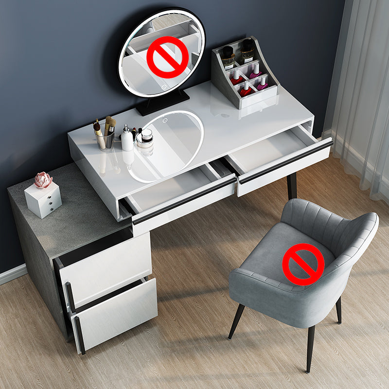 Contemporary Vanity with Padded Stool Engineered Wood Dresser in Glossy Finish