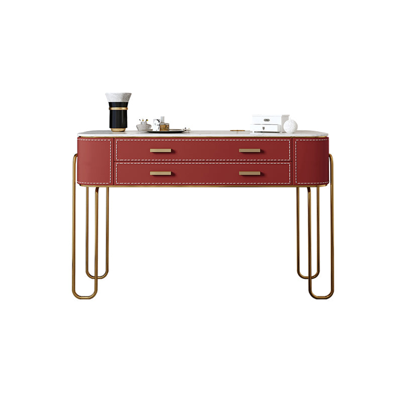 Luxurious Vanity Set 2 Storage Drawers with Mirror & Padded Stool in Red