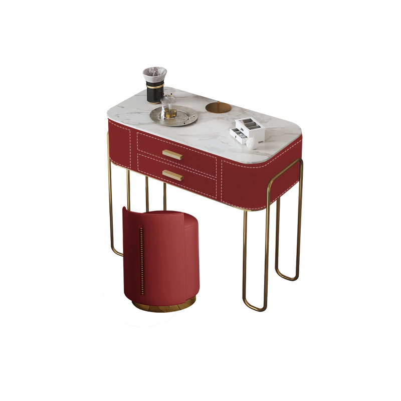 Luxurious Vanity Set 2 Storage Drawers with Mirror & Padded Stool in Red