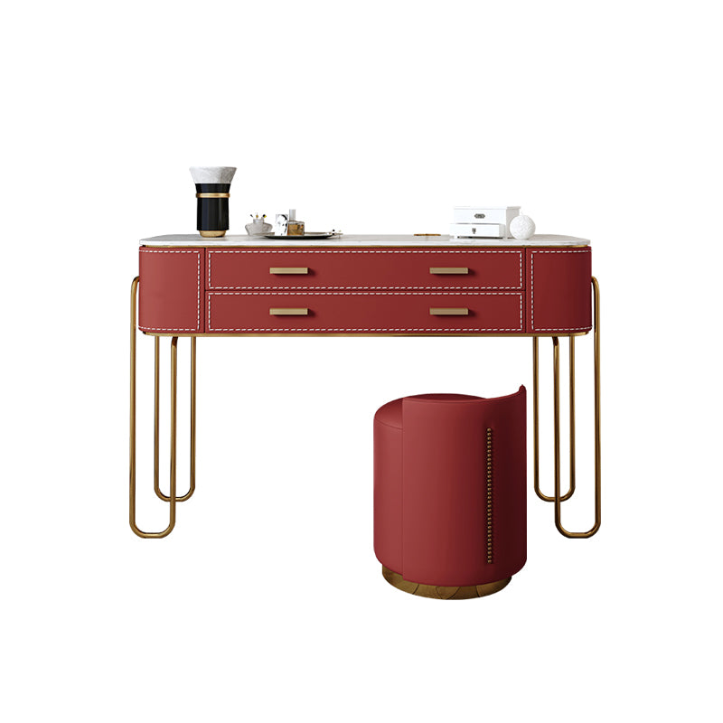 Luxurious Vanity Set 2 Storage Drawers with Mirror & Padded Stool in Red