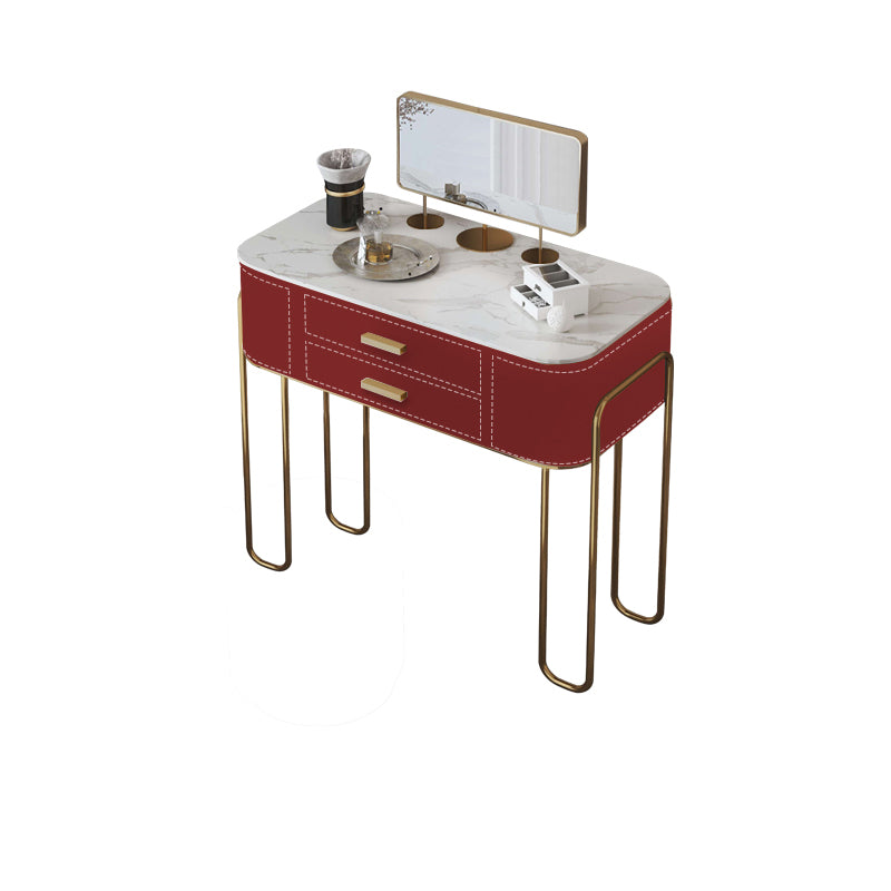Luxurious Vanity Set 2 Storage Drawers with Mirror & Padded Stool in Red
