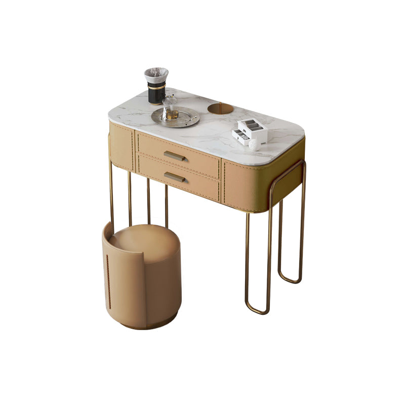 2 Storage Drawers Mirrored Vanity Set Genuine Leather Make-up Vanity