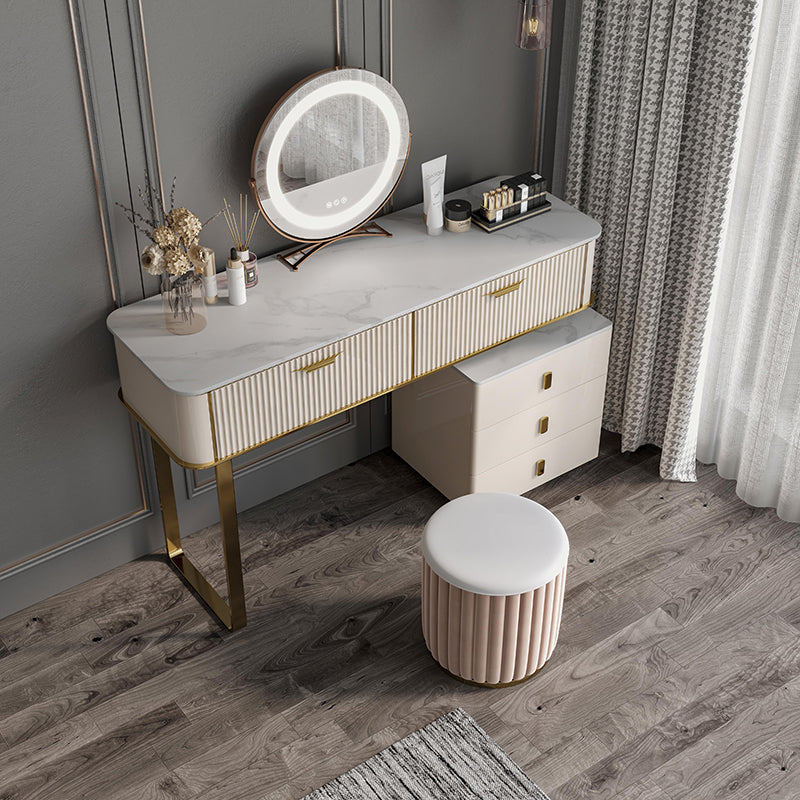 2/5-Drawer Vanity Makeup Table Set Metal Dressing Table in Beige
