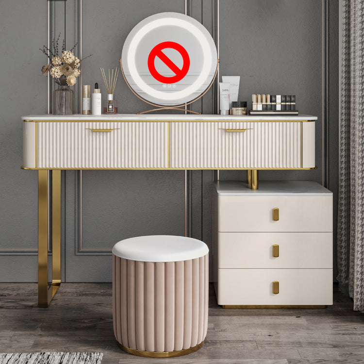 2/5-Drawer Vanity Makeup Table Set Metal Dressing Table in Beige
