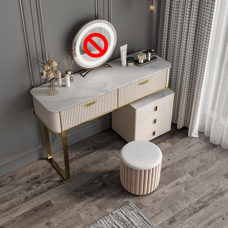 2/5-Drawer Vanity Makeup Table Set Metal Dressing Table in Beige