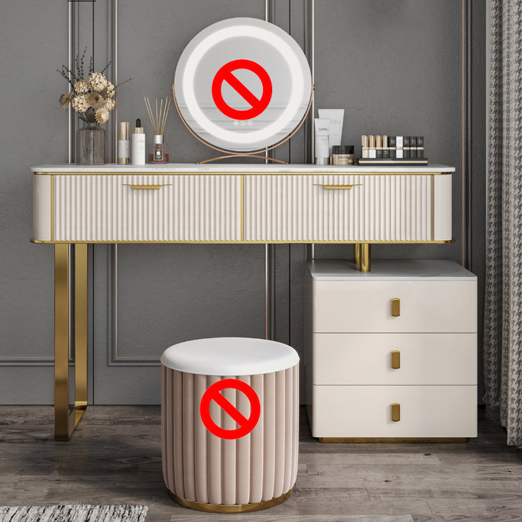 2/5-Drawer Vanity Makeup Table Set Metal Dressing Table in Beige