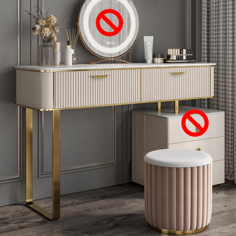 2/5-Drawer Vanity Makeup Table Set Metal Dressing Table in Beige