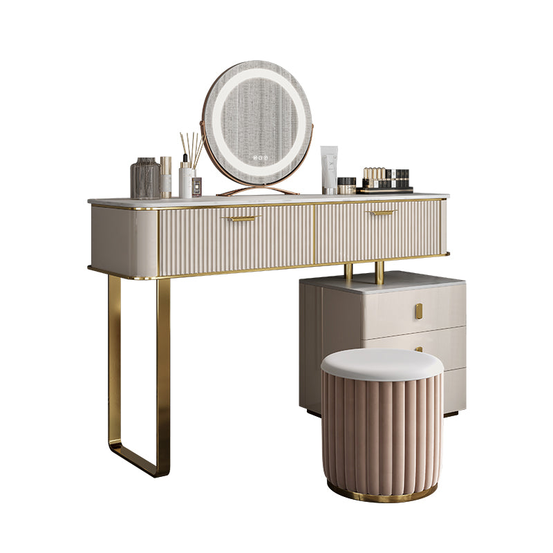 2/5-Drawer Vanity Makeup Table Set Metal Dressing Table in Beige