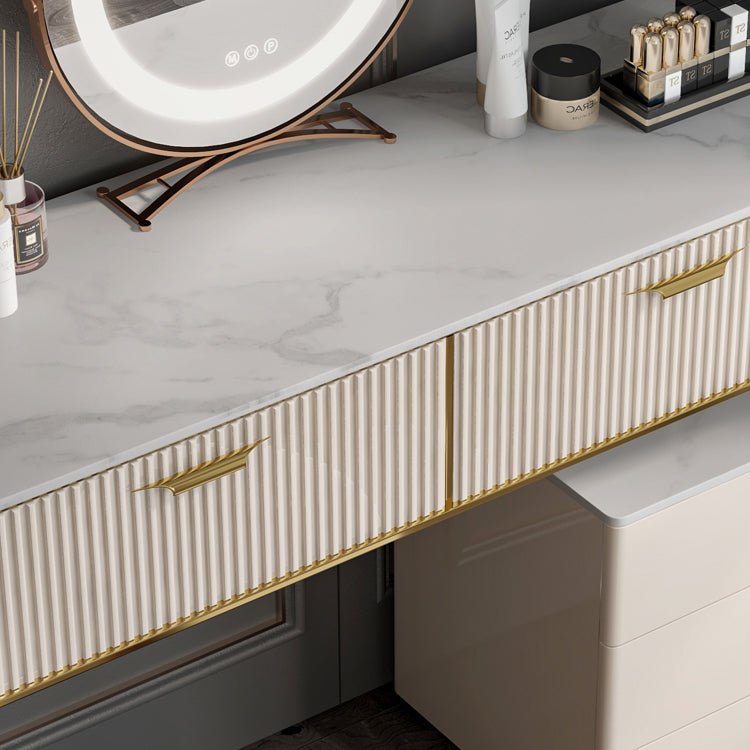 2/5-Drawer Vanity Makeup Table Set Metal Dressing Table in Beige