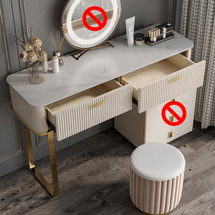 2/5-Drawer Vanity Makeup Table Set Metal Dressing Table in Beige