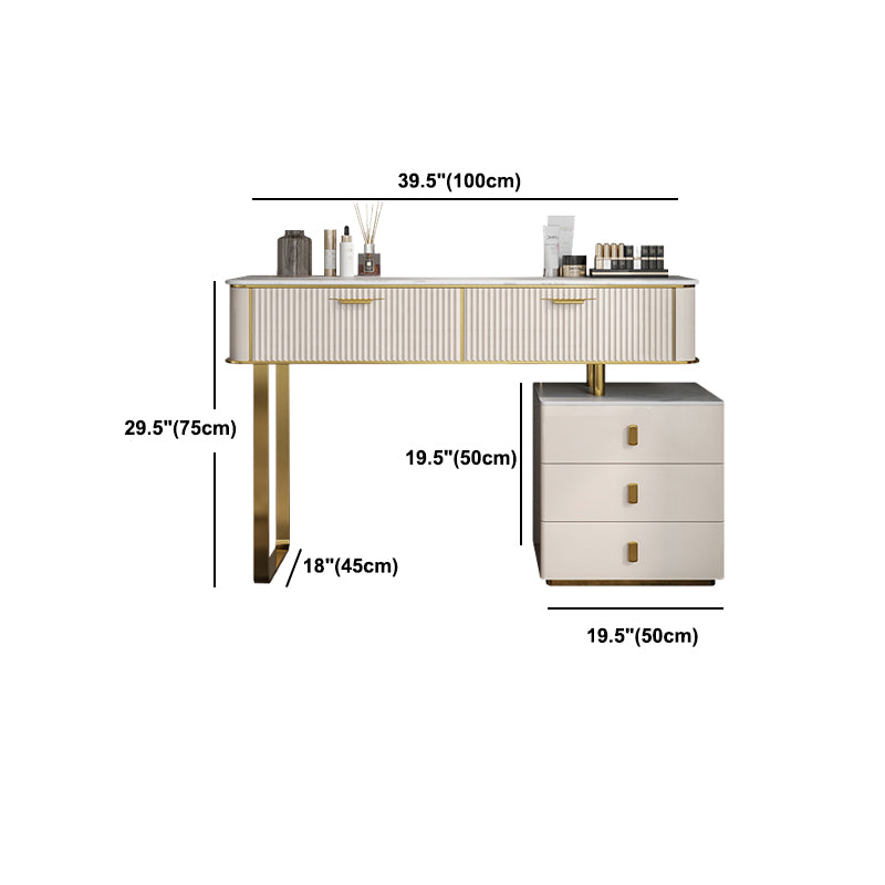 2/5-Drawer Vanity Makeup Table Set Metal Dressing Table in Beige
