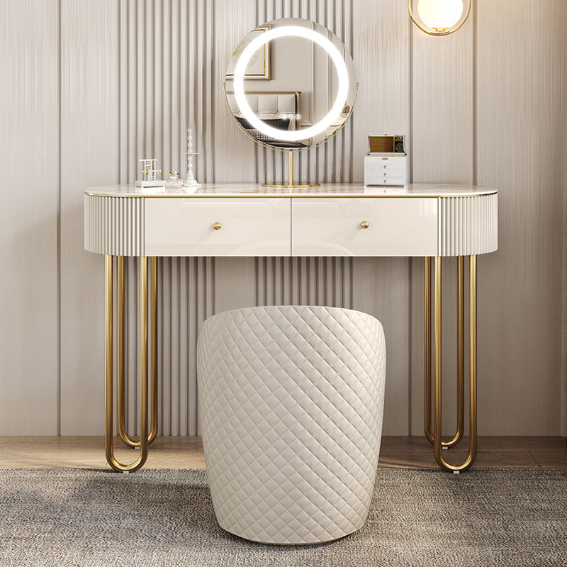 Beige Vanity Metal Makeup Dressing Table Stool Set in Glossy Finish