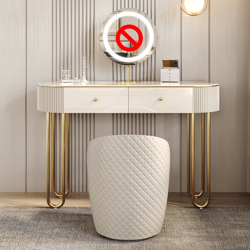Beige Vanity Metal Makeup Dressing Table Stool Set in Glossy Finish