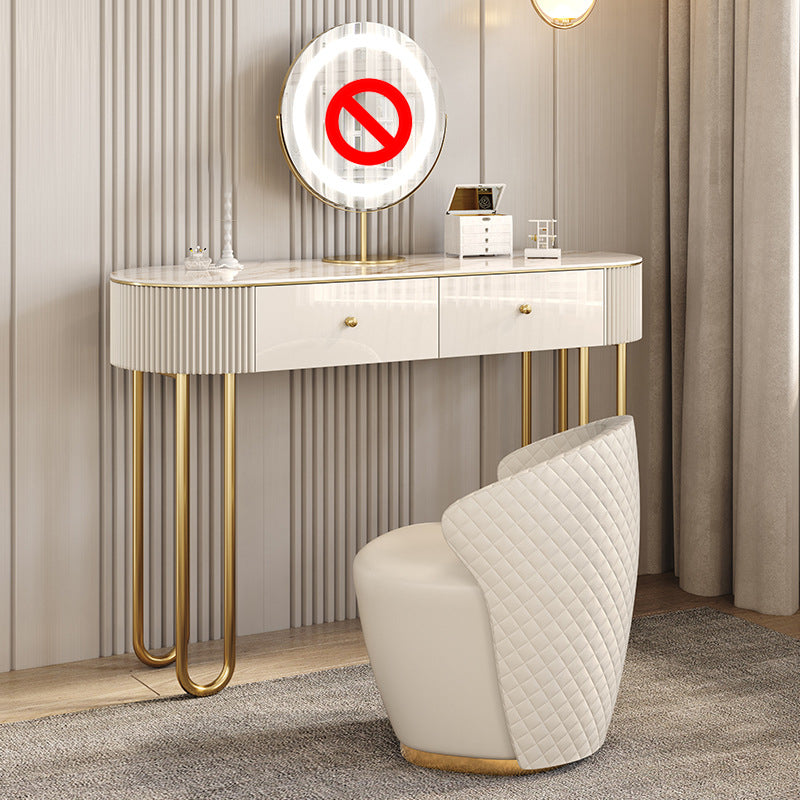 Beige Vanity Metal Makeup Dressing Table Stool Set in Glossy Finish
