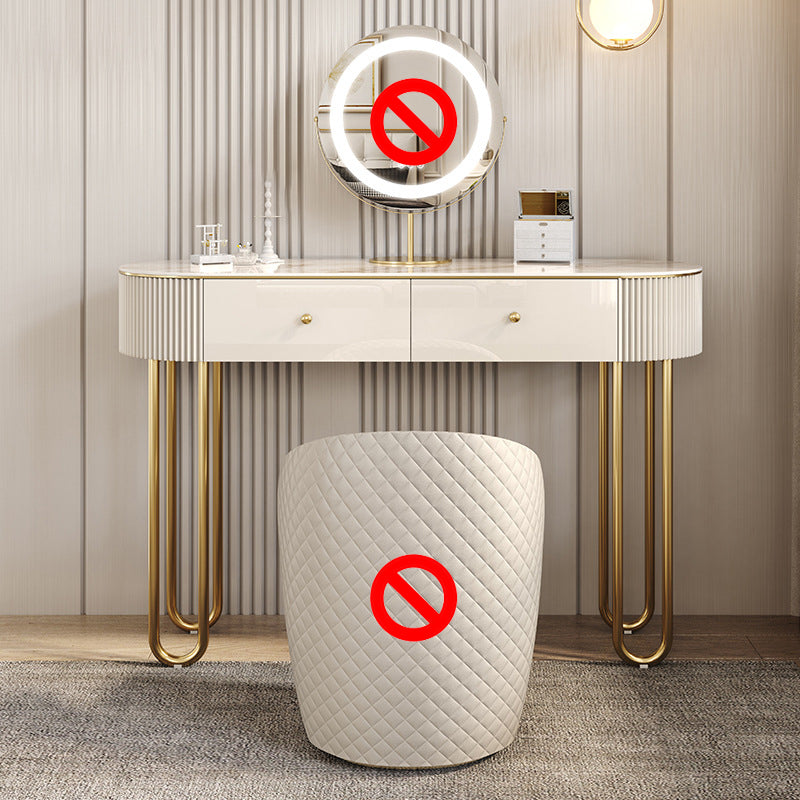 Beige Vanity Metal Makeup Dressing Table Stool Set in Glossy Finish