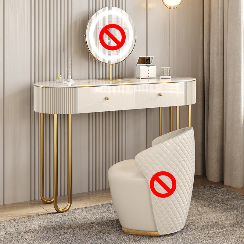 Beige Vanity Metal Makeup Dressing Table Stool Set in Glossy Finish