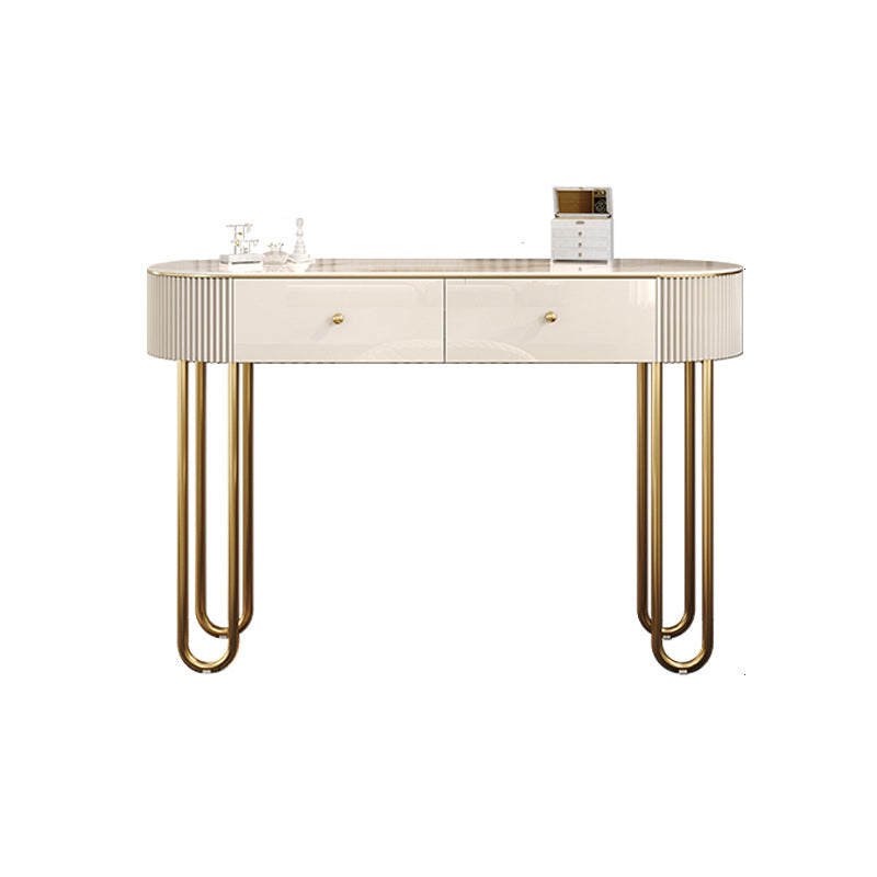 Beige Vanity Metal Makeup Dressing Table Stool Set in Glossy Finish