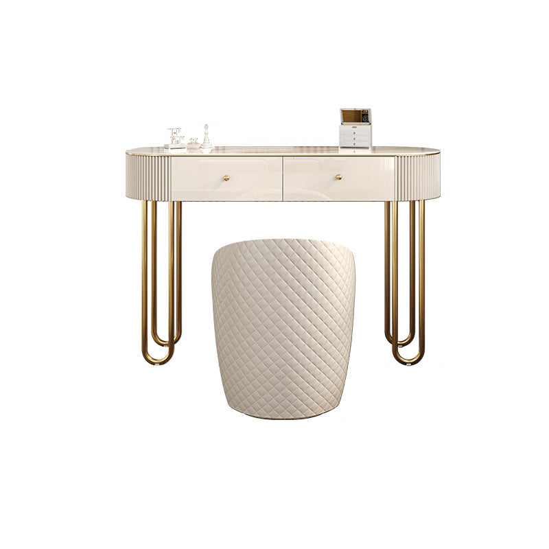 Beige Vanity Metal Makeup Dressing Table Stool Set in Glossy Finish