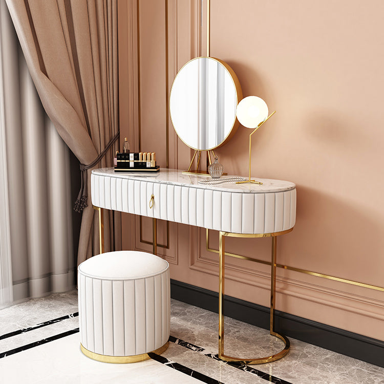 Metal Mirrored Vanity Desk with 1 Drawer Marble Top Dressing Table