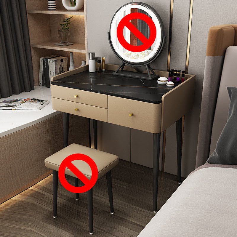 Luxurious Stone Top Vanity Genuine Leather Vanity Set with Stool