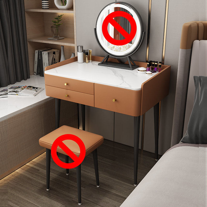 Luxurious Stone Top Vanity Genuine Leather Vanity Set with Stool