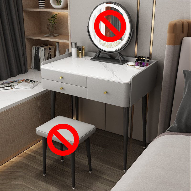 Luxurious Stone Top Vanity Genuine Leather Vanity Set with Stool