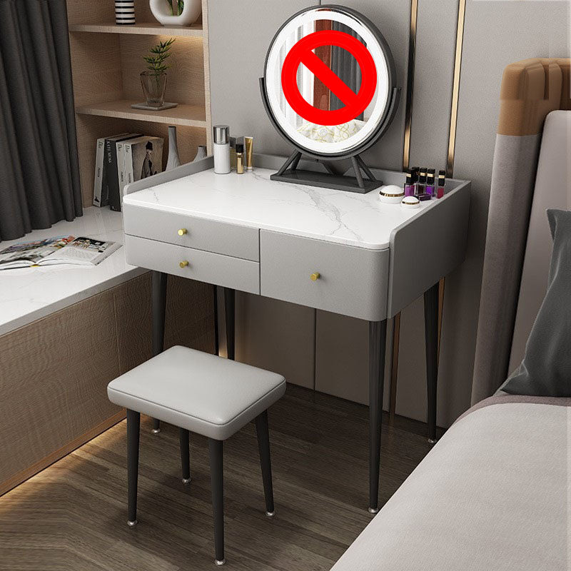 Luxurious Stone Top Vanity Genuine Leather Vanity Set with Stool