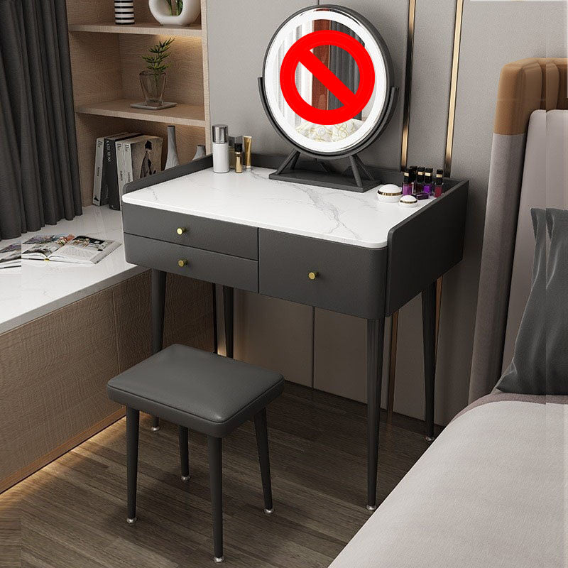 Luxurious Stone Top Vanity Genuine Leather Vanity Set with Stool