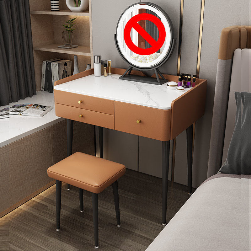 Luxurious Stone Top Vanity Genuine Leather Vanity Set with Stool