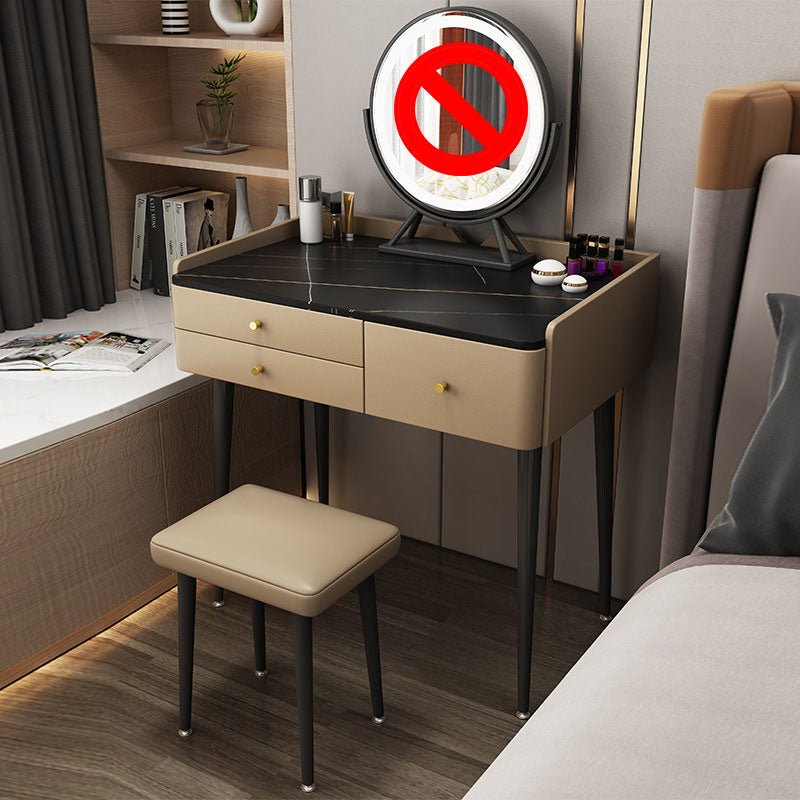Luxurious Stone Top Vanity Genuine Leather Vanity Set with Stool