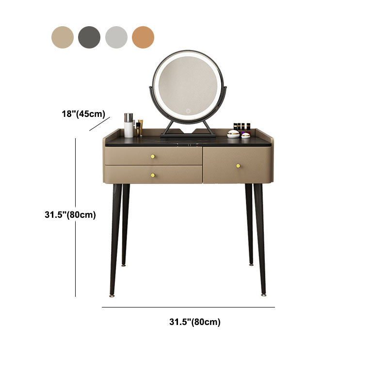 Luxurious Stone Top Vanity Genuine Leather Vanity Set with Stool