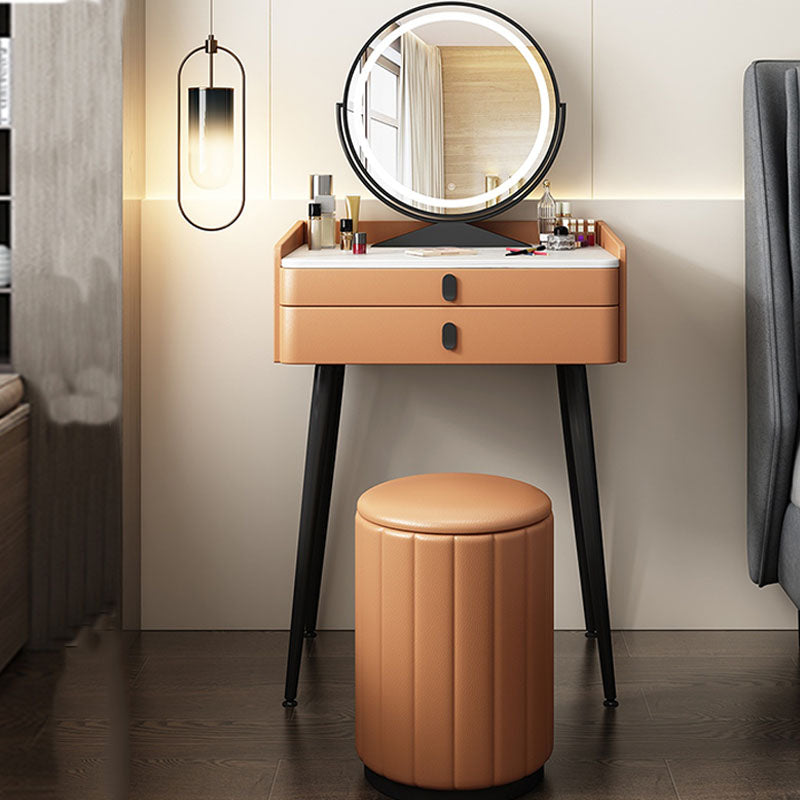 Luxurious Vanity 2 Storage Drawers with Padded Stool Stone Top Dresser