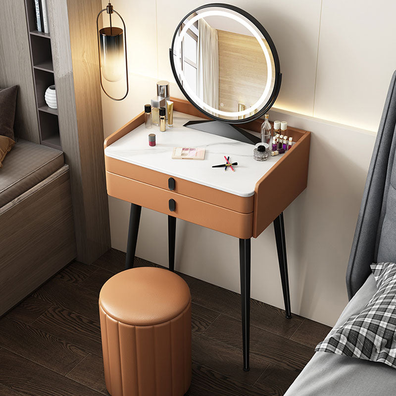 Luxurious Vanity 2 Storage Drawers with Padded Stool Stone Top Dresser