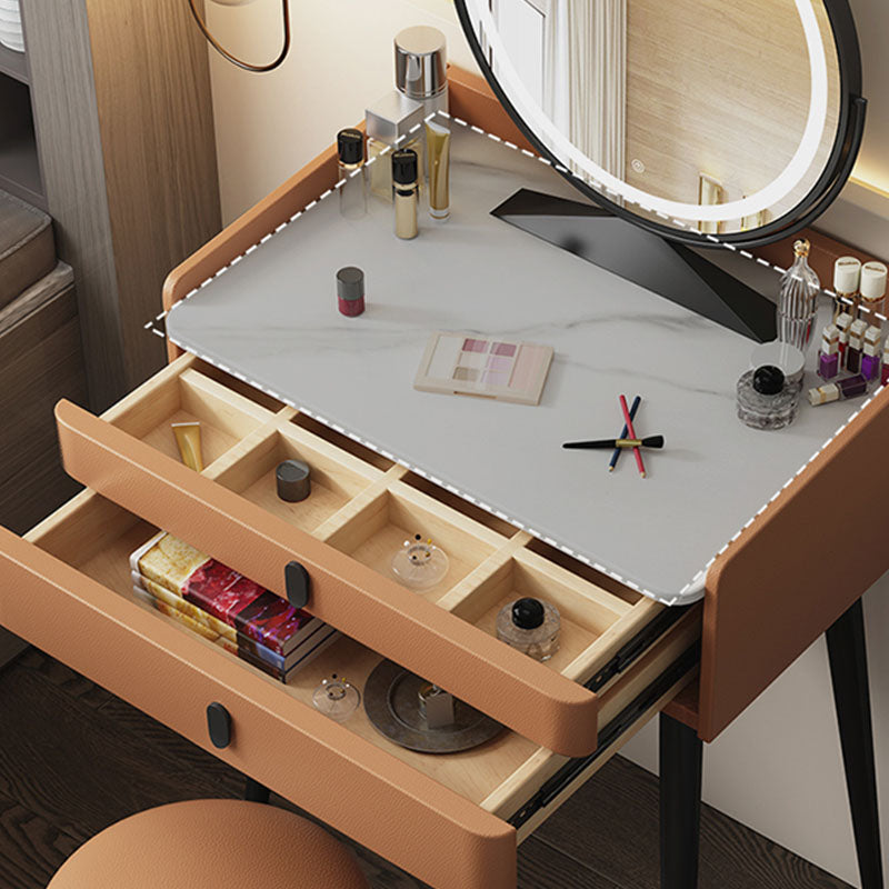 Luxurious Vanity 2 Storage Drawers with Padded Stool Stone Top Dresser