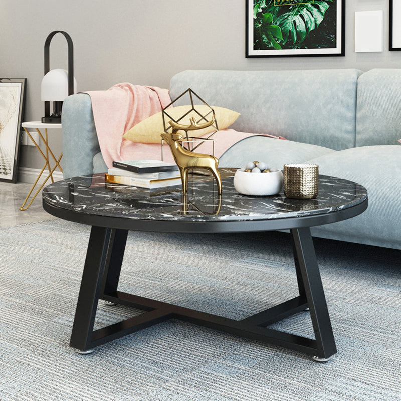 Cross Legs Coffee Table Minimalist Round Coffee Table for Living Room