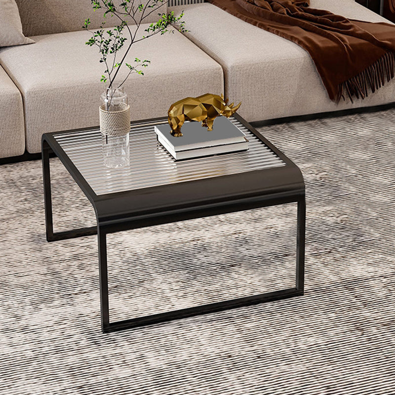 Glass Top Cocktail Table Square Open Shelf Minimalist Coffee Table