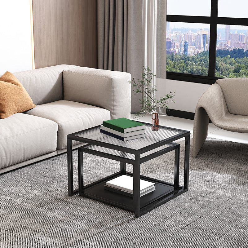 Minimalist Glass Top Coffee Table Round Open Shelf Cocktail Table