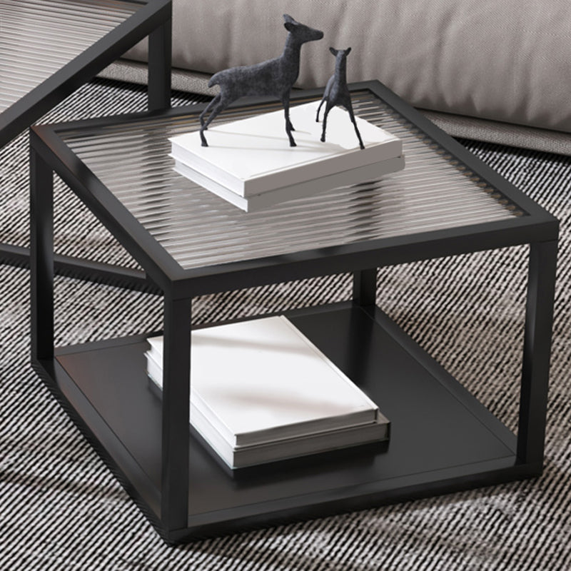 Minimalist Glass Top Coffee Table Round Open Shelf Cocktail Table
