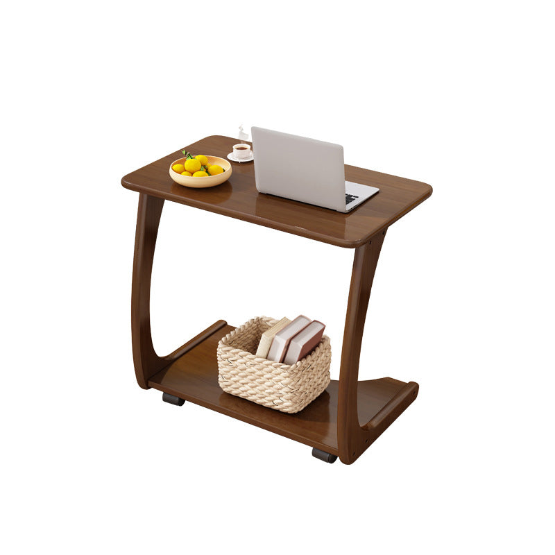 Scandinavian Rectangle Solid Wood Coffee Table 24.8"H Sled Cocktail Table with Shelf