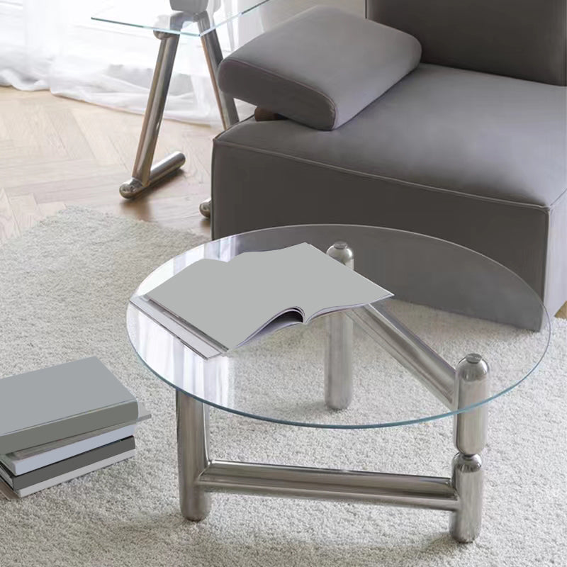 3 Legs Minimalist Coffee Round Table Open Shelf Cocktail Table