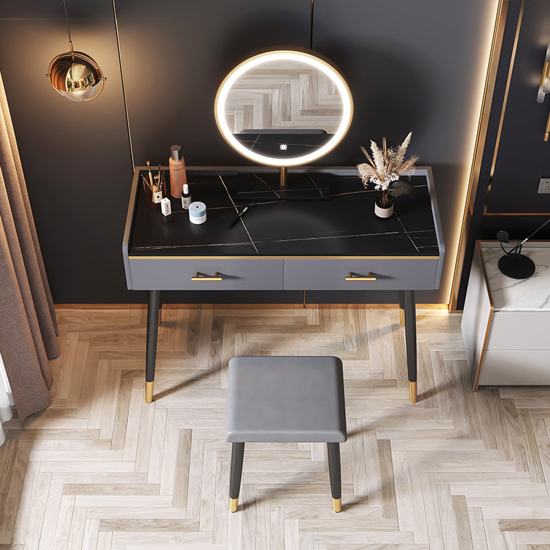 Grey Vanity Bedroom Stone Top Make-up Vanity with Storage Drawers