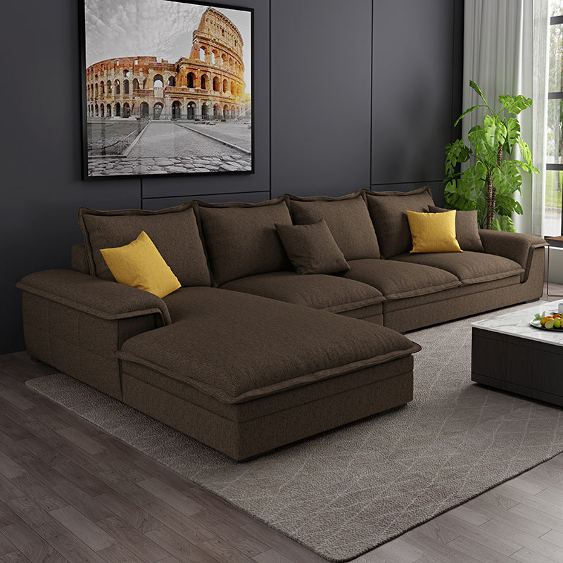 Contemporary 4 Pillows Back Sectional with Pillow Top Arms for 4 People