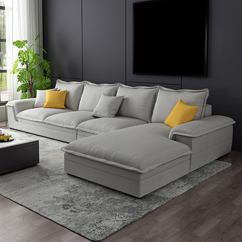 Contemporary 4 Pillows Back Sectional with Pillow Top Arms for 4 People