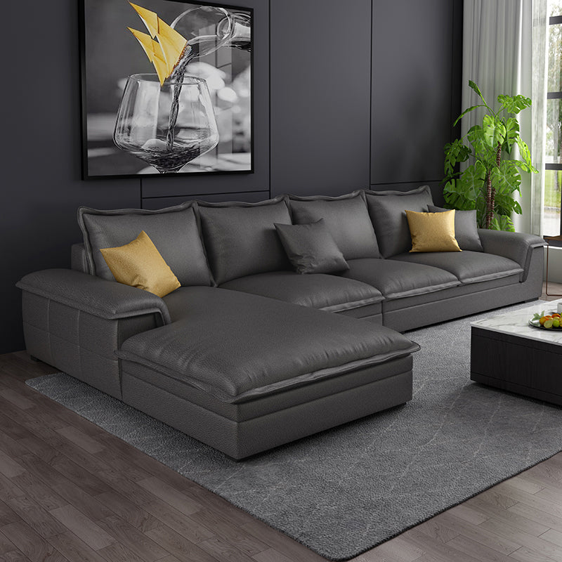 Contemporary 4 Pillows Back Sectional with Pillow Top Arms for 4 People