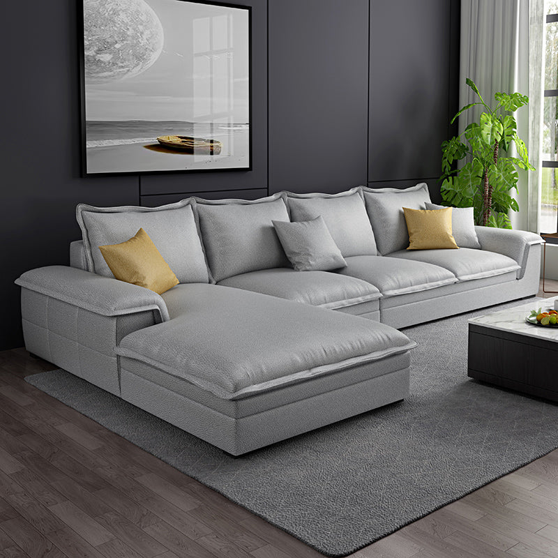 Contemporary 4 Pillows Back Sectional with Pillow Top Arms for 4 People