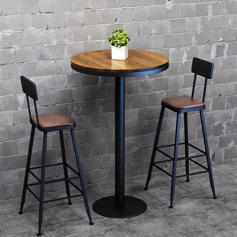 Industrial Solid Wood Bar Table Set 1/2/3/7 Pieces Counter Table with Upholstered Stools