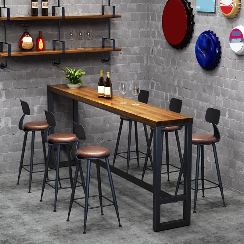 Industrial Solid Wood Bar Table Set 1/2/3/7 Pieces Counter Table with Upholstered Stools