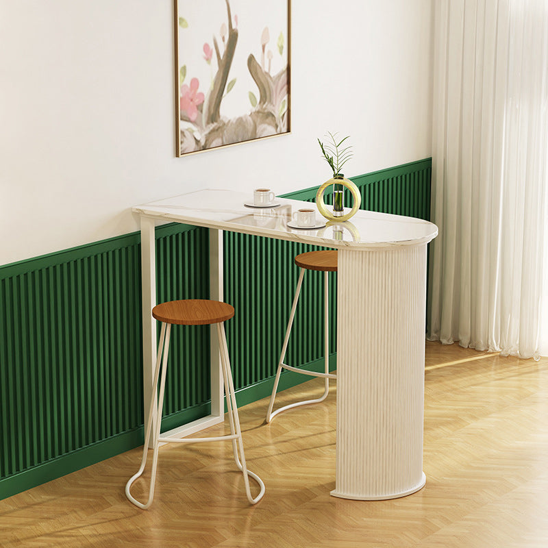 Contemporary Bar Table Set 1/2/3 Pcs White Stone Bar Table with Stools