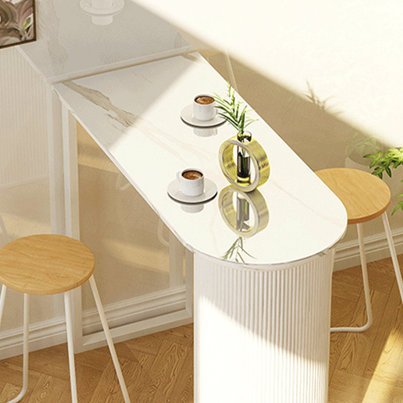 Contemporary Bar Table Set 1/2/3 Pcs White Stone Bar Table with Stools